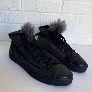 Black High-Top Sneakers with Fur Trim